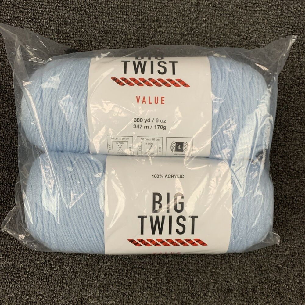 Lot Of 2 Big Twist Value Sky Blue Discontinued Acrylic Yarn 6oz 380yds Ea